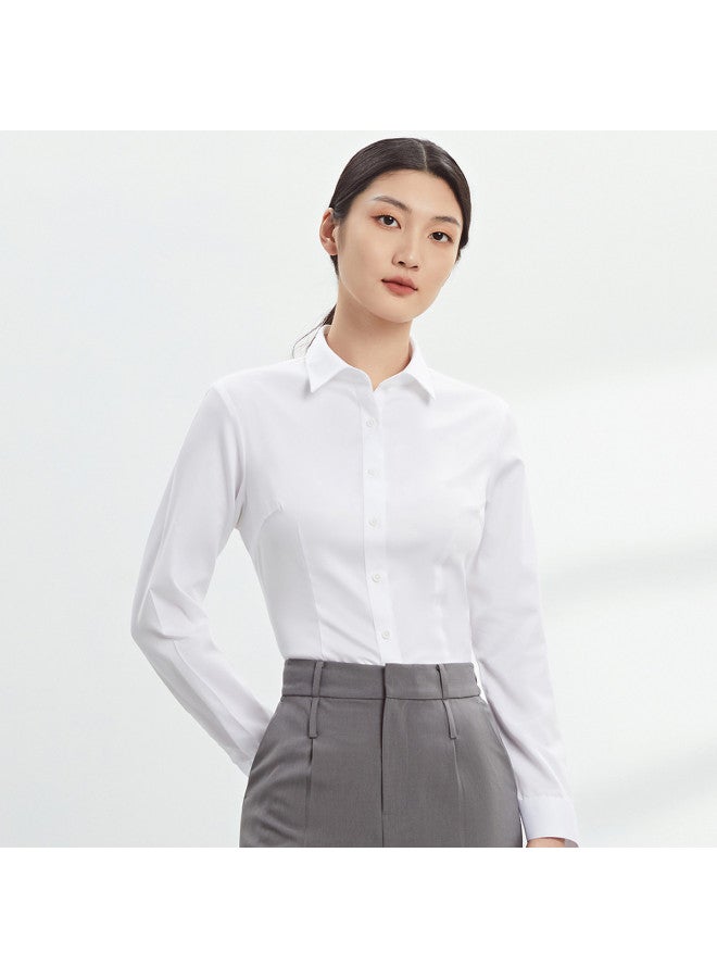 Fapai Women's Long Sleeve Shirt Four Seasons Business Cotton Shirt Slimming Solid Color Shirt - Image 2